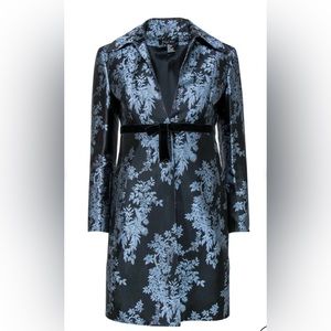 Etcetera LS Black/Blue Silk Patterned Midi Jacket - Size 10